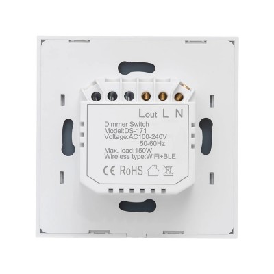 Touch dimmer with WiFi interface and TASMOTA software, 1 channel, maximum load 150W, requires wire N.