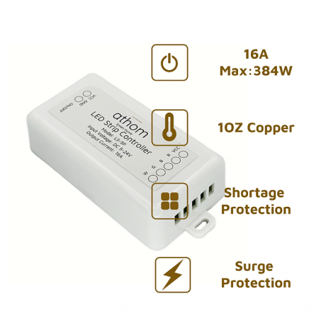 LED strip controller with WiFi interface and TASMOTA software allows to control RGBW, max. 16A, power 5-12VDC