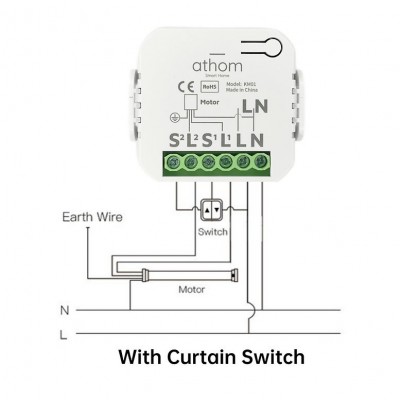 Curtain modul - ovladač stínění, schéma zapojení s vypínačem