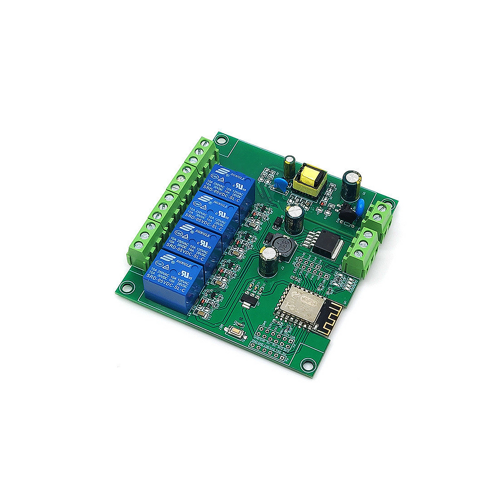 Relay module with WiFi interface and TASMOTA software, 4 relays, 10A, without cover.
