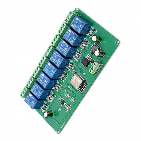 Relay module with WiFi interface and TASMOTA software, 8 relays, without cover.