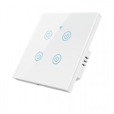 vypínač dotykový s rozhraním WiFi a softwarem TASMOTA, 4 tlačítka, lze zapojit s nebo bez vodiče N