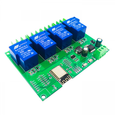 Relay module with WiFi interface and TASMOTA software, 4 relays, 30A, design with cover.