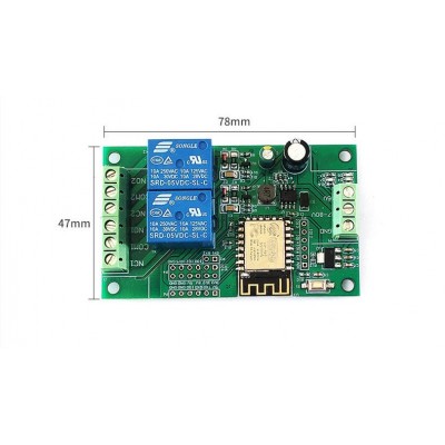 Relay module with WiFi interface and TASMOTA software, 2 relays, design with cover.