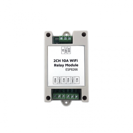 Relay module with WiFi interface and TASMOTA software, 2 relays, design with cover.